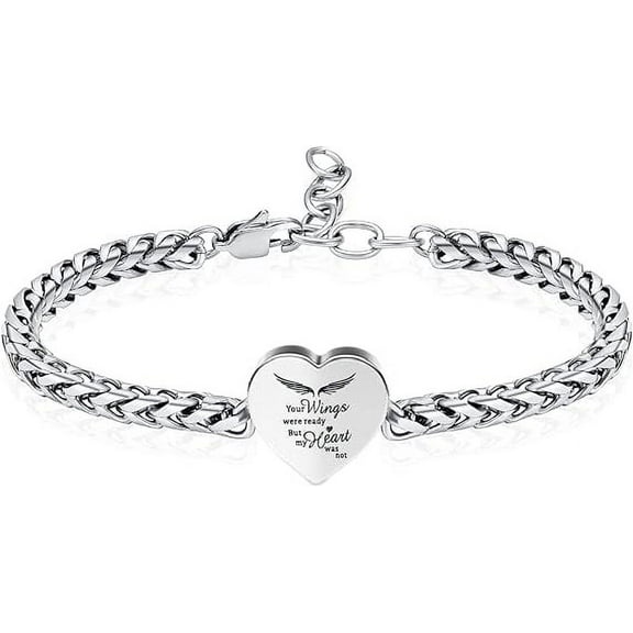 Angel Wings Heart Cremation Memorial Urn Bracelet for Ashes for Women Stainless Steel Adjustable Keepsake Bangle Cremation Memorial Ash Jewelry