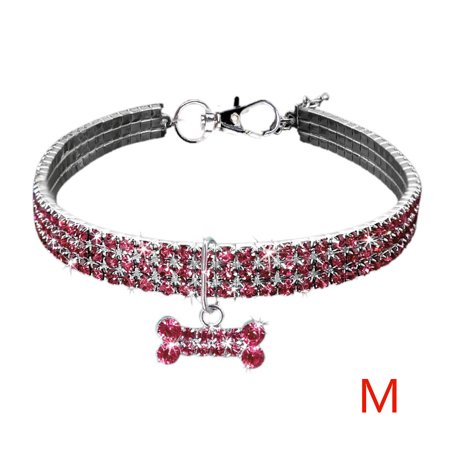 Pet Triple Rows Rhinestones Necklace Shape Neck Pendant Jewelry Decorative Supplies pin M