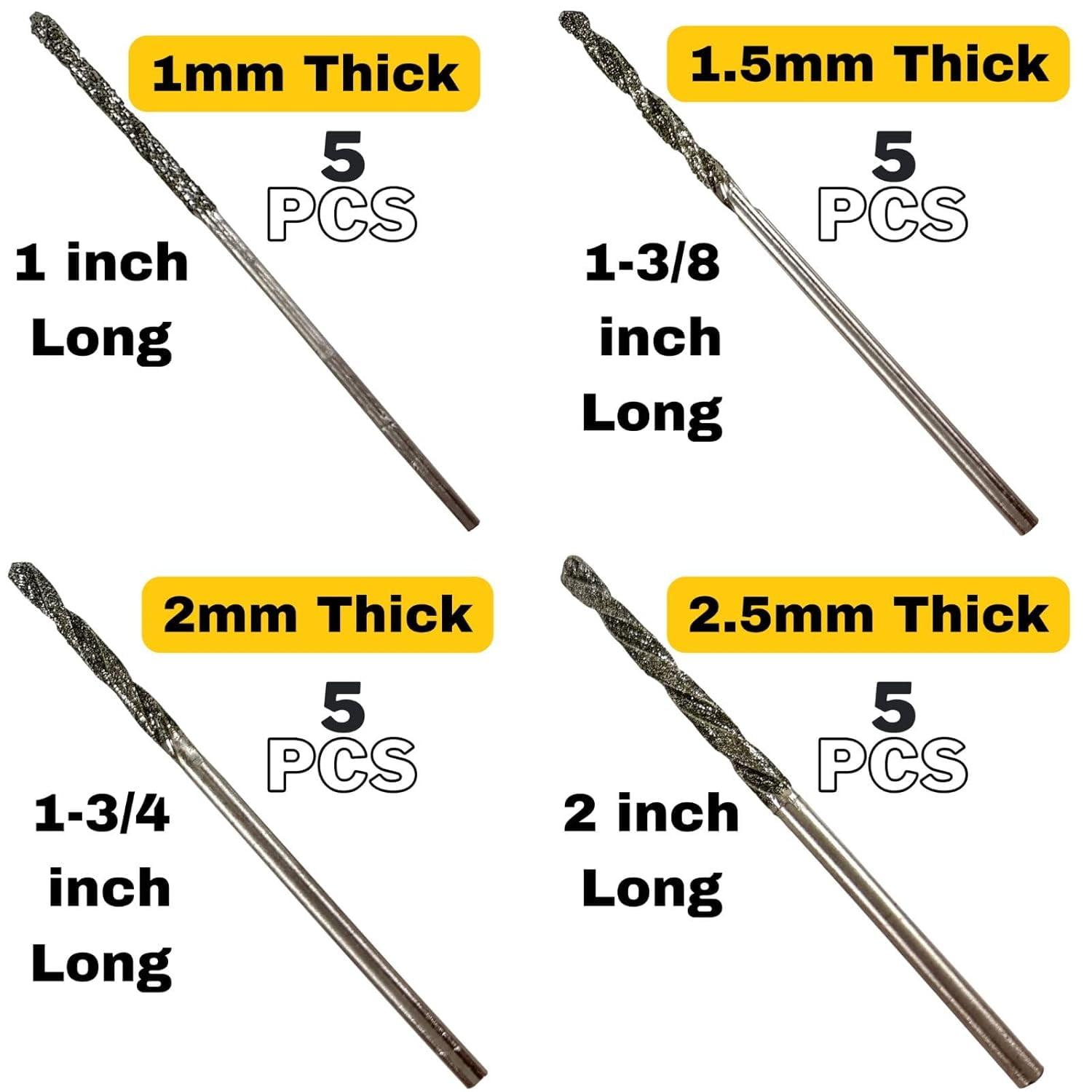 Drilax Diamond Drill Bits 1mm 1.5mm 2mm 2.5mm 20 Pieces Diamond Drill Bits for Glass Drill Bits