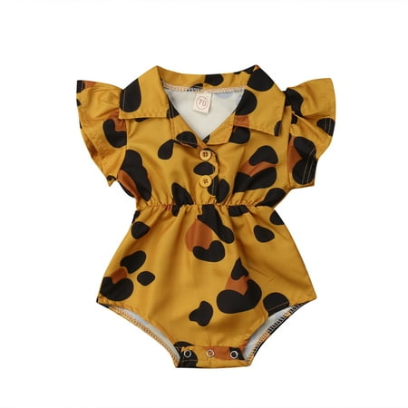 

Mioliknya Ruffle Sleeve Romper Cotton Leopard Sweetheart Animal Girls Baby Jumpsuit