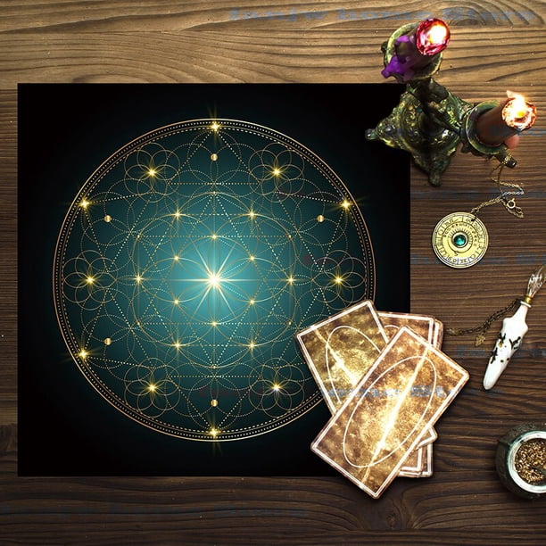 Mantel de Tarot de oro adornado, mantel de tela de Altar, reloj pagano, péndulo, brujería, oráculo, tarjeta, habitación, decoración del hogar, 85x85, 2023 qym unisex