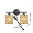 thumbnail image 2 of FSLiving Automatically Twine Natural Rattan Wall Lamp with USB Outlet Modern Adjustable Wall Sconces Plug-in Cord Dimmer Timer Plant Light 2 Heads Book Lamp for Rental Storey Bedroom Balcony, 2 of 8