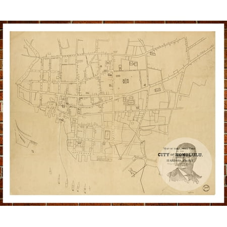 Ted S Vintage Art Map Of Honolulu Hi 1893 Old Hawaii Decor 18 X