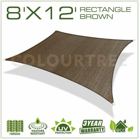 - ColourTree 8' x 12' Sun Shade Sail Canopy Rectangle Brown - Commercial Standard Heavy Duty - 160 GSM - 4 Years Warranty