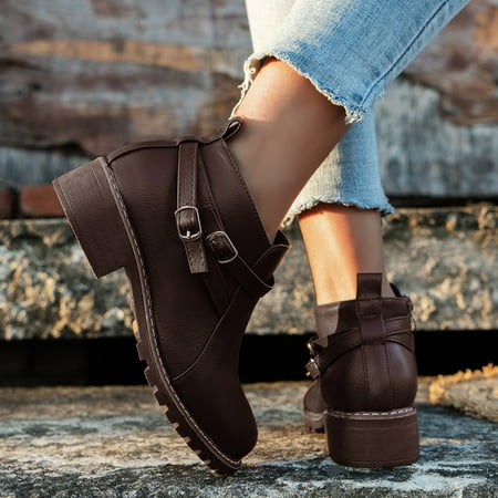 

Akiihool Womens Work Boots Slip On Women s Platform Ankle Boots Elastic Heel Lace up Low Heel Booties Ankle Boots (Brown 6.5)