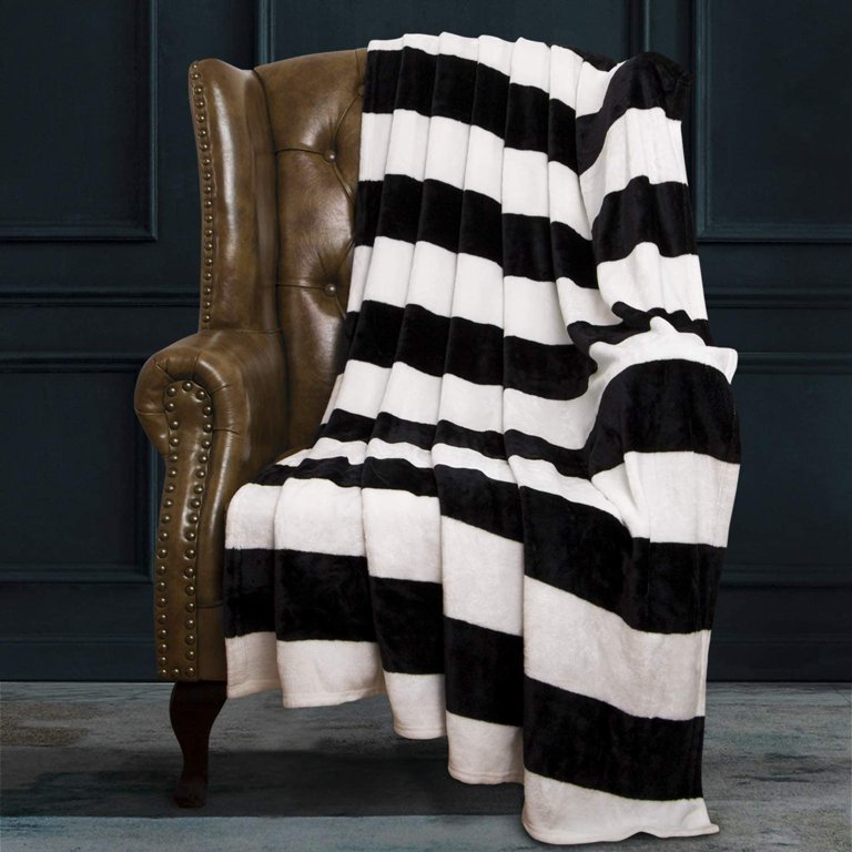 Flannel Throw Blanket Super Soft with Black and White Stripe 51