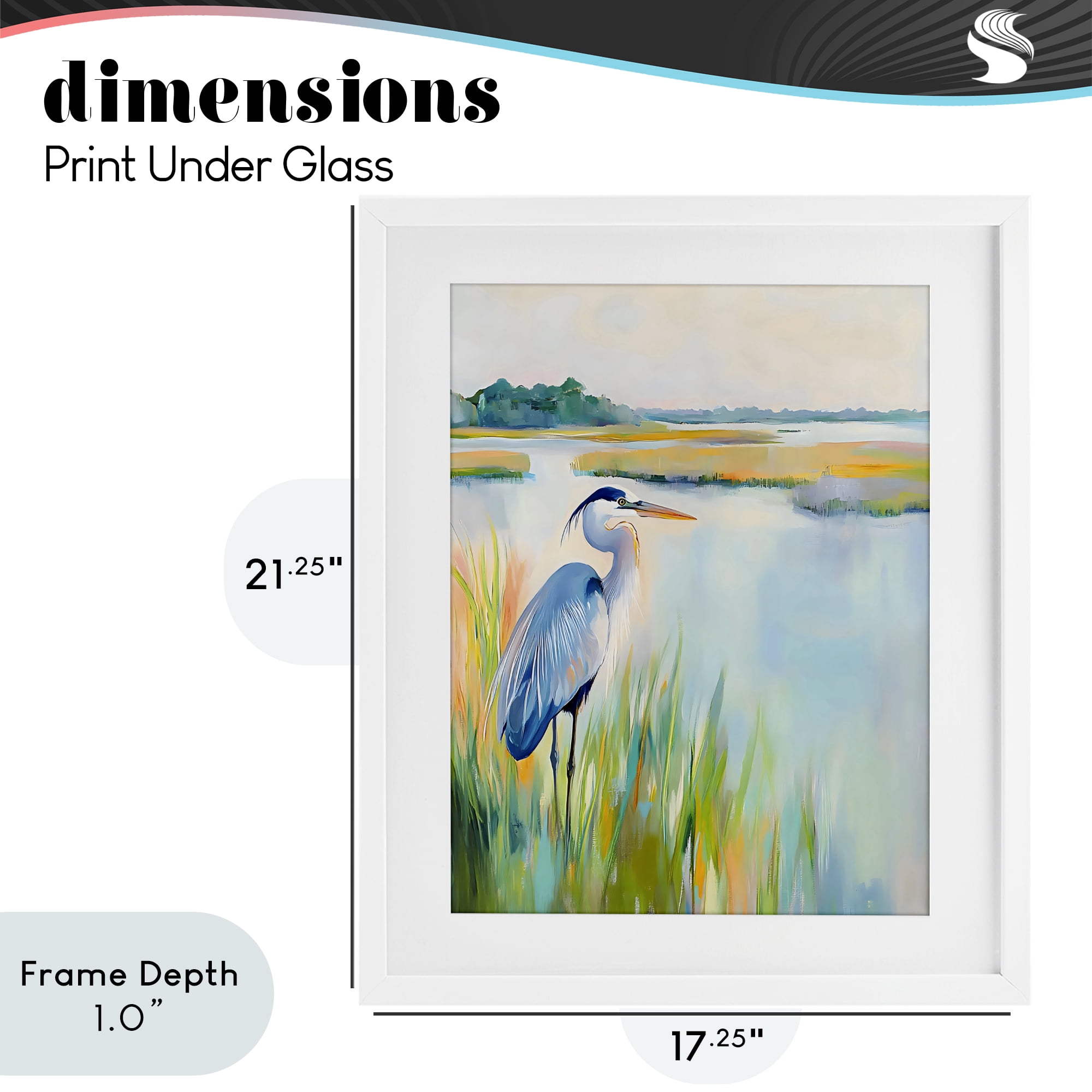 Stupell Industries Heron Perched in the Grass White Framed Print Under Glass, design by Creative Studio