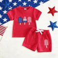 thumbnail image 2 of 4th of July Baby Boy Outfits Boys Independence Day Set Cute Print Short Sleeve Round Neck T Shirt Shorts Patriotic Wear Red 12-18 Months, 2 of 4