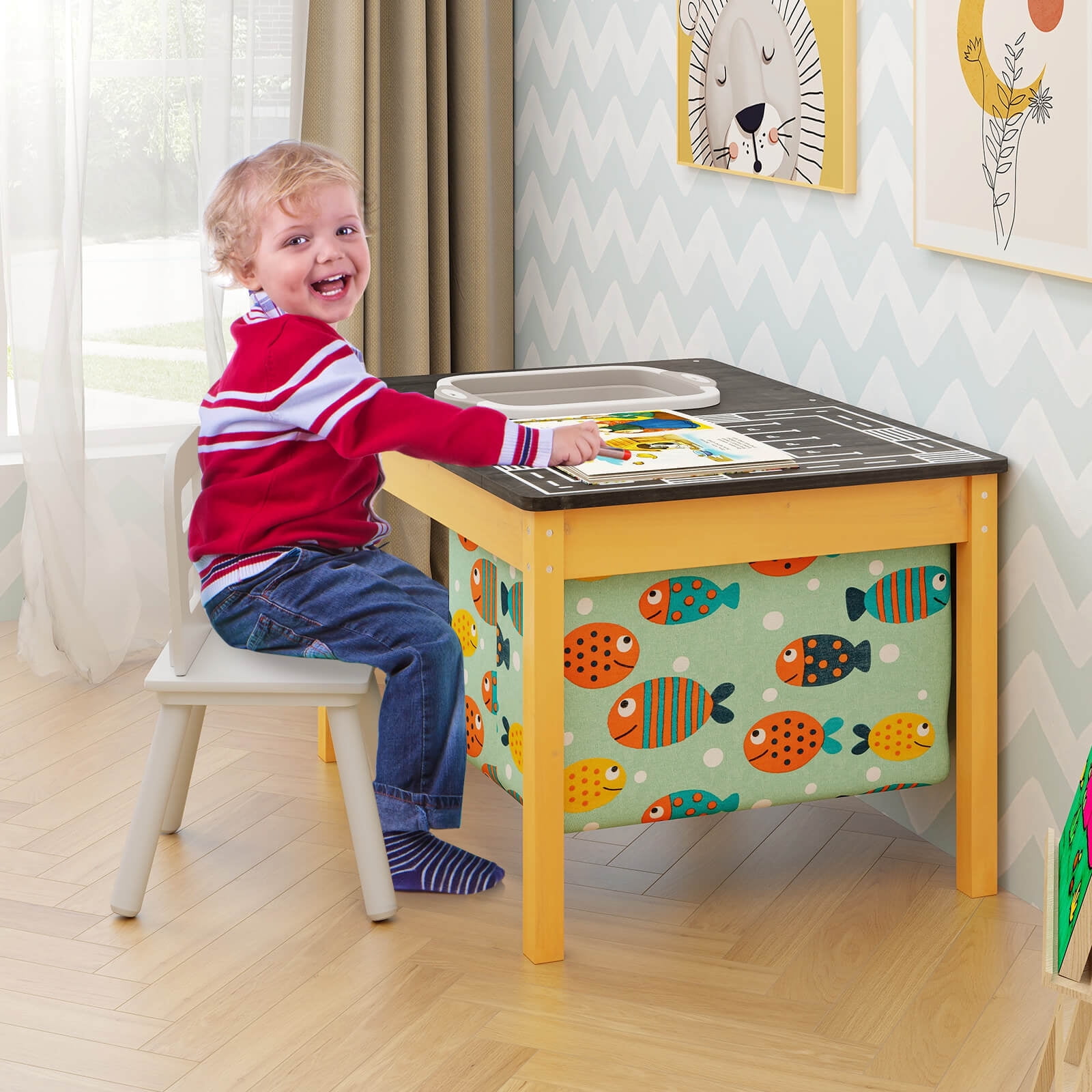 Infans 3-in-1 Kids Activity Table with Foldable Water Bin Large Capacity Storage Bag