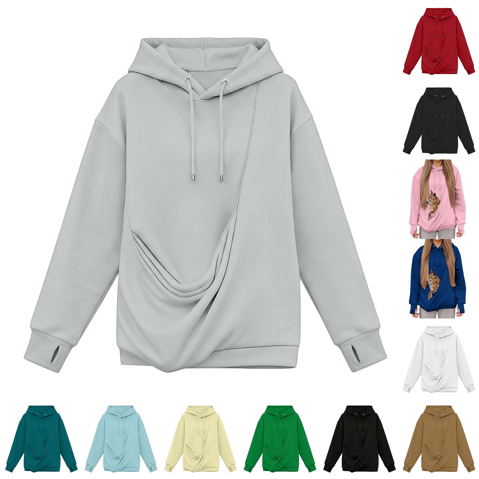 Bigetiay Women S Cat Pouch Hoodie Long Sleeve Pet Dog Holder Carrier Sweatshirt with Thumb Hole Kangaroo Pouch For Dogs Women Winter Clothes