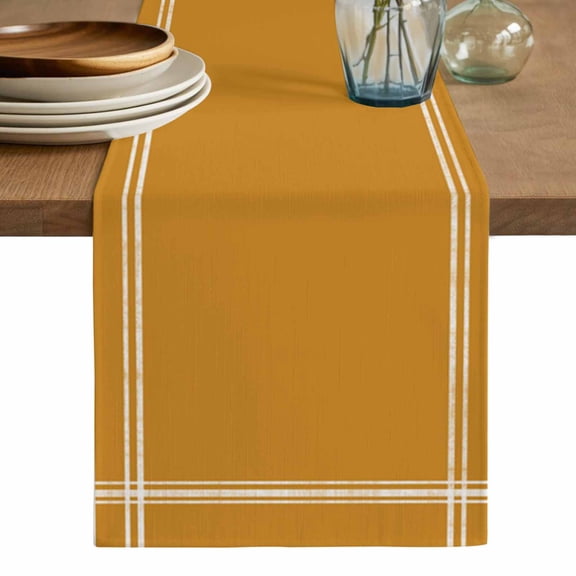 Pure Turmeric Table Runner, Simple Solid Color Washable Cotton Linen Table Runners 90 Inches Long, Dresser Scarf Runner for Dining/Coffee/Kitchen/Hallway Tables 13''x90''