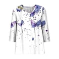 thumbnail image 4 of Mifsaly Button Down Shirts for Women Floral Print V Neck 3/4 Sleeve Linen Tops Empire Waist Lightweight Boho Summer Top Beach Vacation Daily Wear Outfits XL, 4 of 5