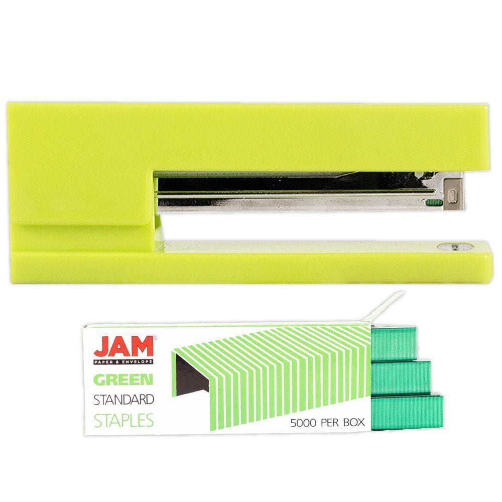 Jam Office Desk Set 2 Pack 1 Lime Green Stapler Staples