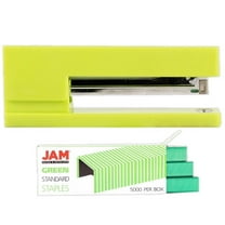 JAM Paper Office & Desk Set, 2/Pack, 1 Lime Green Stapler & 1 Green Staples