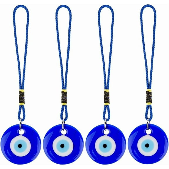 4Pcs Blue Evil Eye Glass Car Pendant Hanging Ornament with Rope Rear View Mirror Beaded Decoration Lucky Charms Protection Accessories Gift