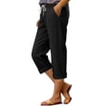 thumbnail image 2 of Kelon Women's Casual Pants, 2026 Women's Linen Capri Pants Summer High Waist Drawstring Elastic Wide Leg Cropped Casual Lounge Pants, L, 2 of 5