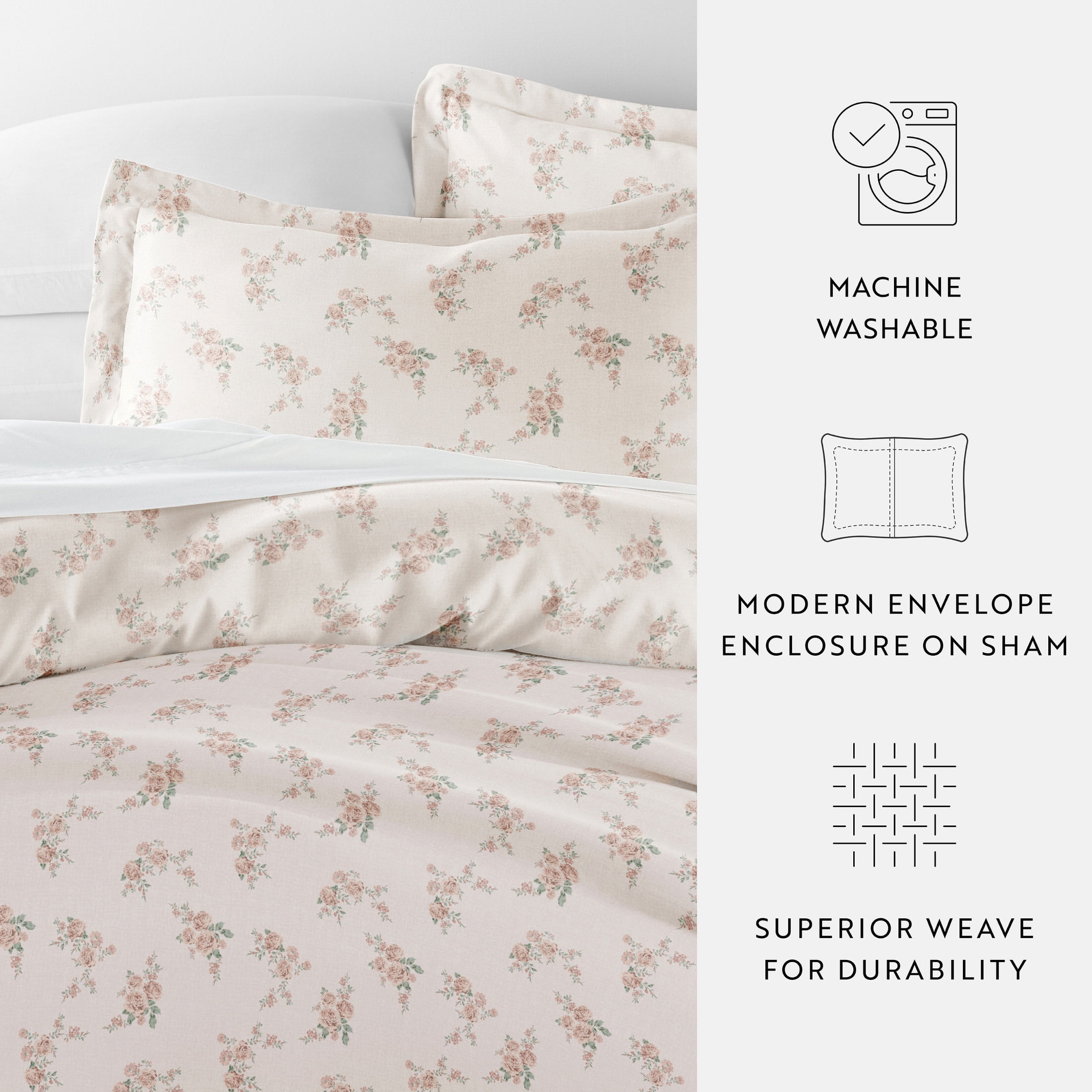Duvet Cover Set - Ultra Soft & Breathable - Floral Rose Apricot for Full/Size Bedding by Comfort Canopy