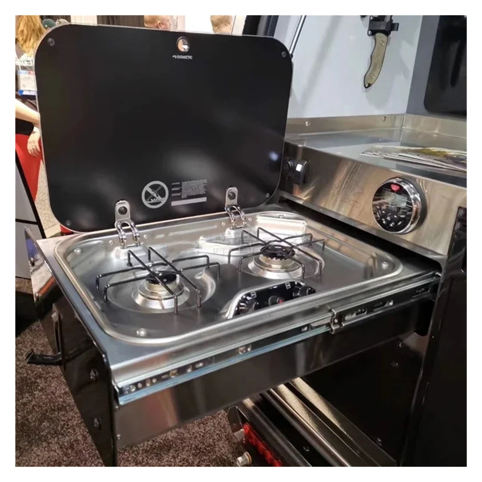 Outdoor RV Camper Kitchen Stainless Steel Gas Double-headed Stove Tools Tempered s Cover 2*1.35KW Camping Car Accessories ,Effortless Installation