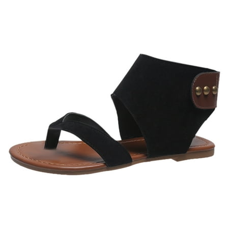 CHOII Clearance 2024 Summer New Large Size Thong Shoes Women Outdoor Wear Flat Leisure Beach Sandals Flip Flops for Women Thong Sandals Ankle Strap Sandals Black/8.5