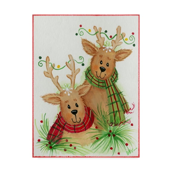 Trademark Fine Art 'Reindeer With Scarves' Canvas Art by Beverly Johnston
