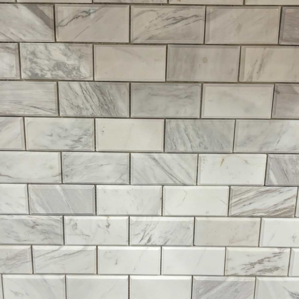 The Tile Life Santorini Beveled 2" x 4" Volakas Polished Marble Brick Mosaic Wall Tile 1 Sheet