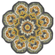 LR Home DAZZL54078GRY40RD Dazzle Floral Medallion Round Indoor Area Rug, Gray - 4 ft.