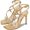 thumbnail image 4 of Schutz Aisha Gold Glitter Vamp Ankle Strap Open Toe Stiletto High Heel Sandals (Ouro Claro Orchid, 5), 4 of 5