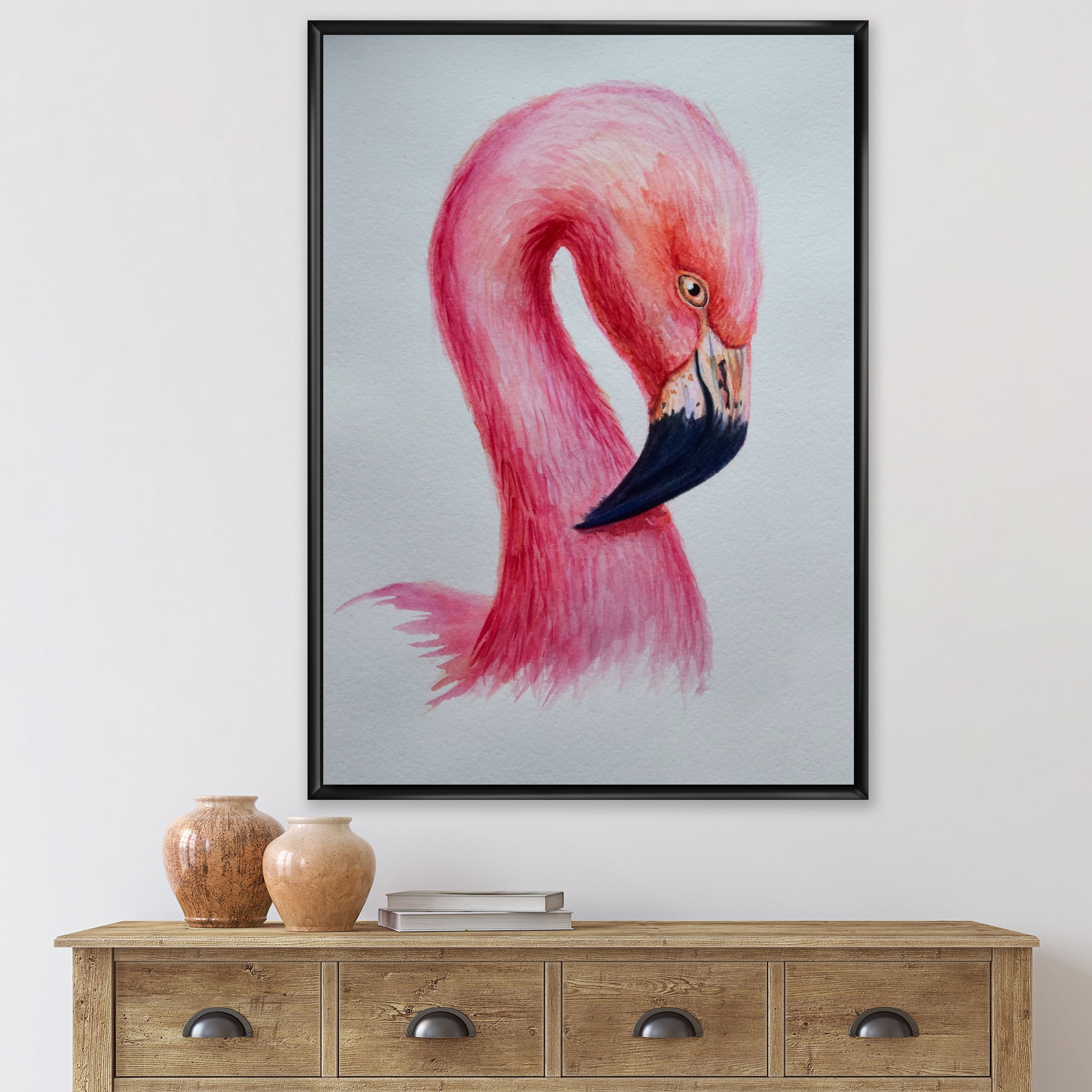 Designart 'Abstract Portrait of Pink Flamingo IV' Farmhouse Framed Canvas Wall Art Print