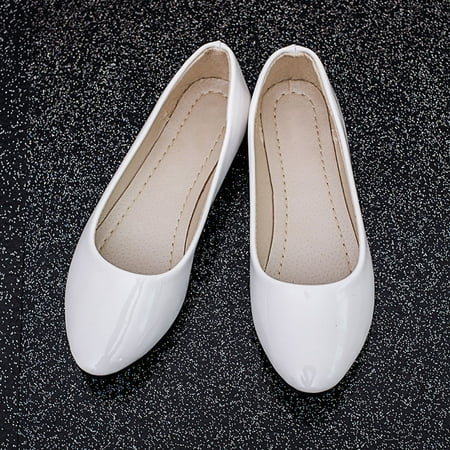 

HIBRO Women Lady Flat Pointed Toe Leather Slip On Casual Loafers Shoes White/38