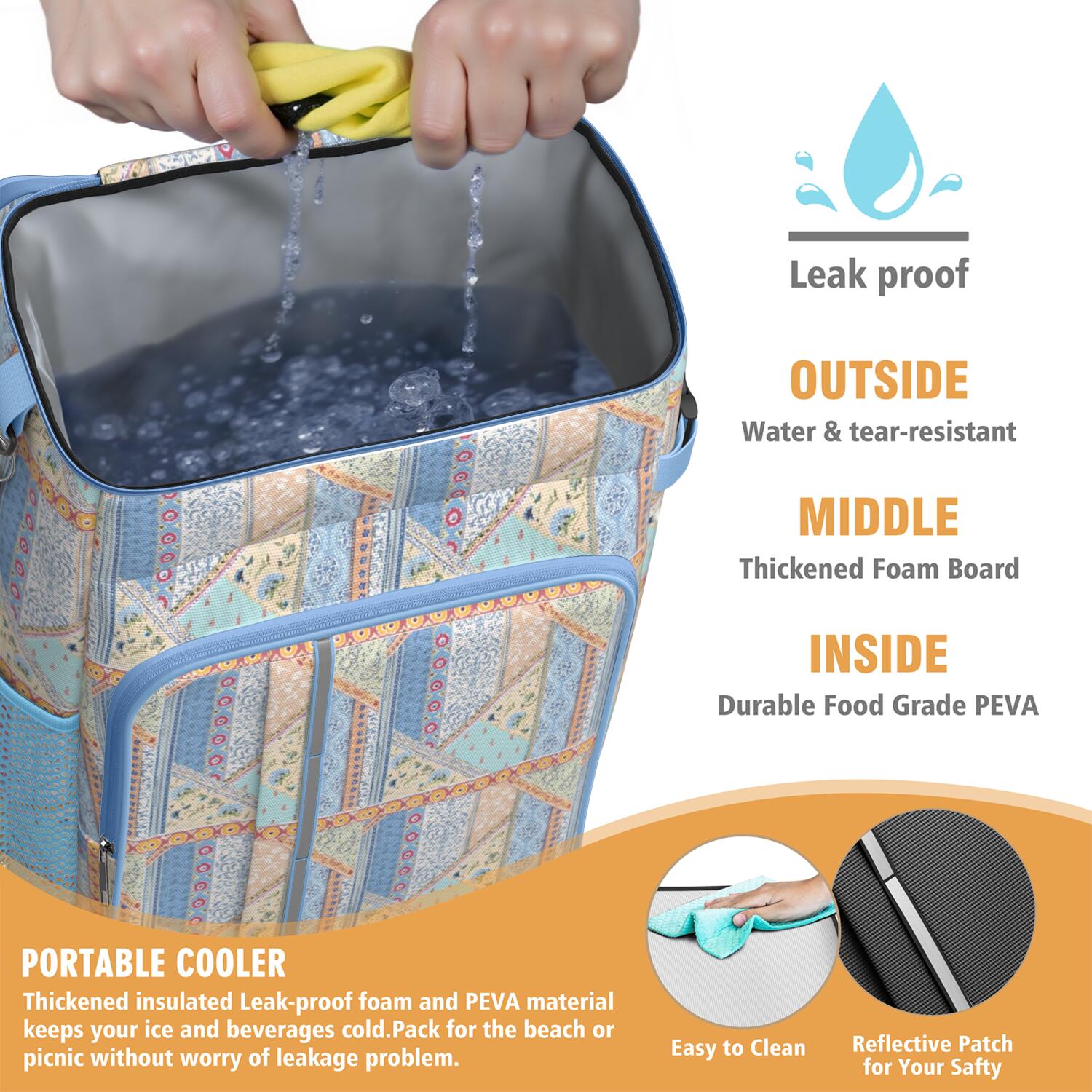 Travel Cooler Bag - Boho Bohemia Flower Camping Beer Cooler Backpack with Bottle Opener- Waterproof Insulated Picnic Backpacks - Cooler Bag for Beach