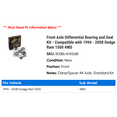 thumbnail image 2 of Front Axle Differential Bearing and Seal Kit - Compatible with 1994 - 2008 Dodge Ram 1500 4WD 1995 1996 1997 1998 1999 2000 2001 2002 2003 2004 2005 2006 2007, 2 of 2