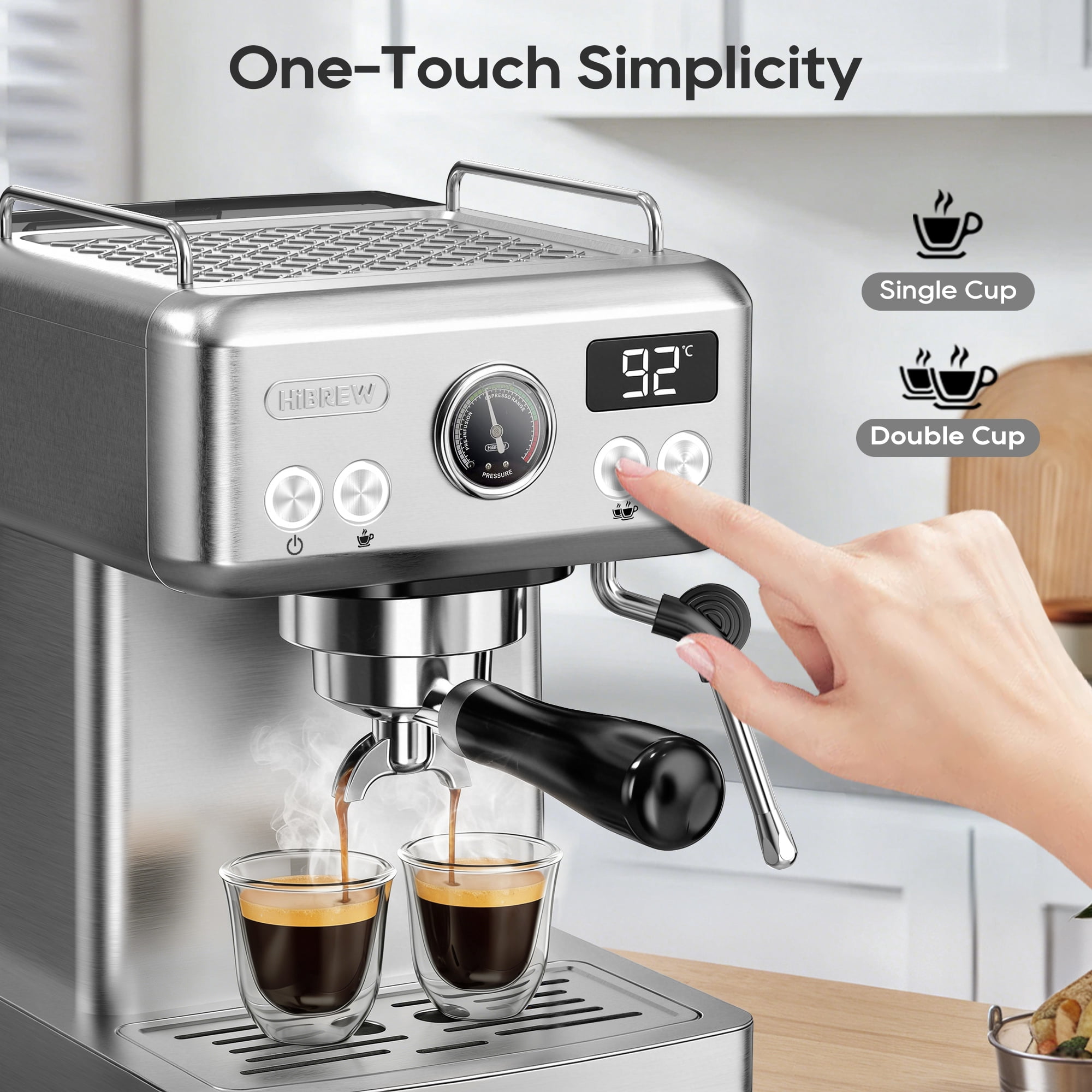 HiBREW 58mm Espresso Machine H10A, 20 Bar Coffee Maker with PID Temperature Control &Steam Wand, Stainless Steel Coffee Machine for Home Use