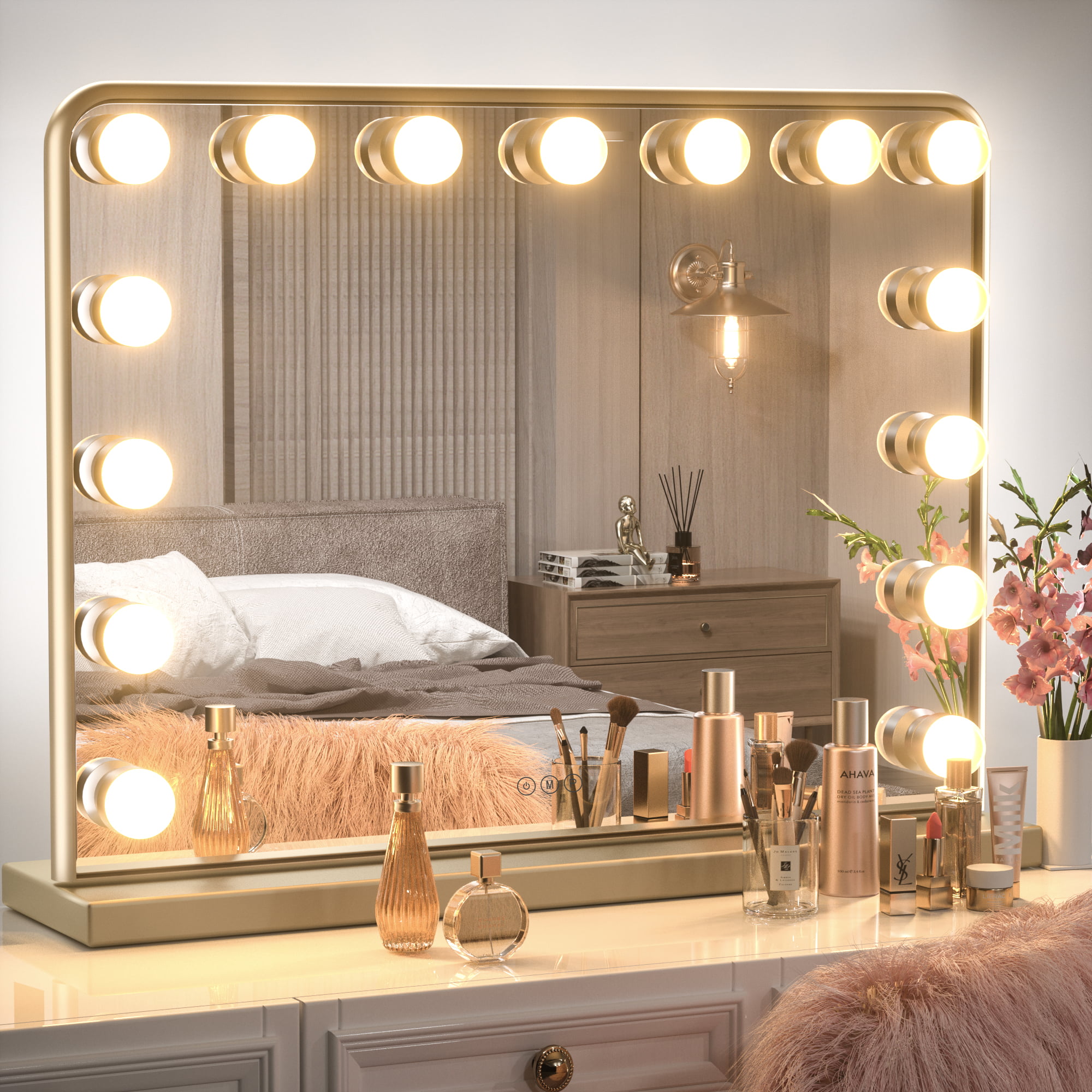 Port.CO 2 IN 1 HOLLYWOOD LED LIGHT WALL DRESSING TABLE MIRROR WITH SHELF 