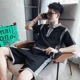 thumbnail image 3 of Conjunto de camiseta y pantalones cortos tipo polo para hombre, estilo coreano, sudadera elástica de alta calidad, ropa holgada a juego para hombre, 3 of 4
