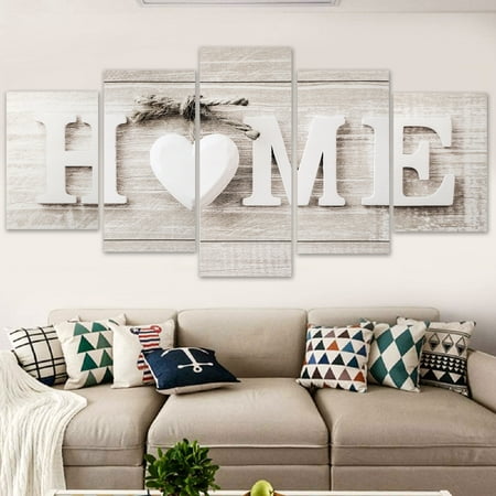 Frameless Canvas Home Sign, EEEkit 5 in 1 Concise Decorative Wall Hanging Decor, Rustic Farmhouse Wall Art Decor Letters for Living Room Bedroom Kitchen Entryway Decoration Housewarming Gift