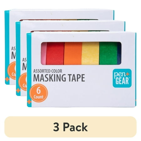 (3 pack) Pen+Gear Masking Tape, 0.59 in x 15 Yds, Multicolor, 6 Rolls