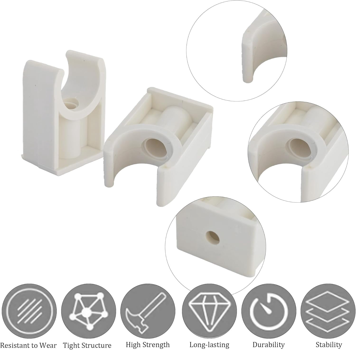 FRKSMD-50PCS 20mm/0.78" PVC Pipe Support Clamps, U-Shaped Tubing Clips for Water Pipe, Plastic Hose Holder for Plumbing & Cable Management