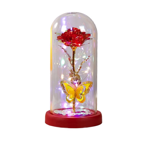 Preserved Glass Rose Night Light with Butterfly & Starry Sky LED Decor for Valentine's Day, Birthday, Christmas Gift for Women, Wife, Lover, Grandma