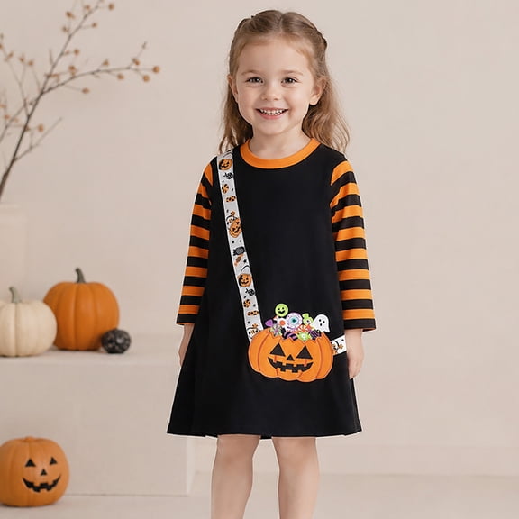 XUANTAOO Kids Girl Halloween Costumes Long Sleeve Pumpkin Princess Tutu Dresses 6-7 Years Witch Costume for Girls
