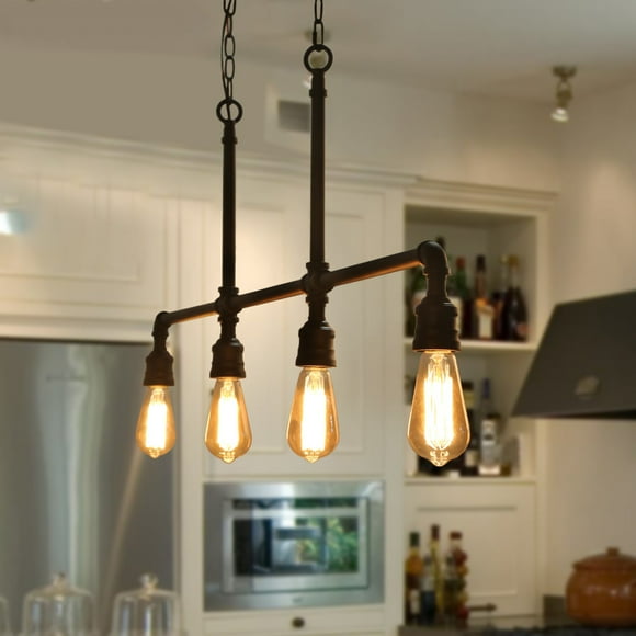 LOG BARN Pendant Lighting for Kitchen Island, 4-Light Farmhouse Industrial Lighting in Black Metal, 44" Linear Dining Room Lighting Fixtures Hanging