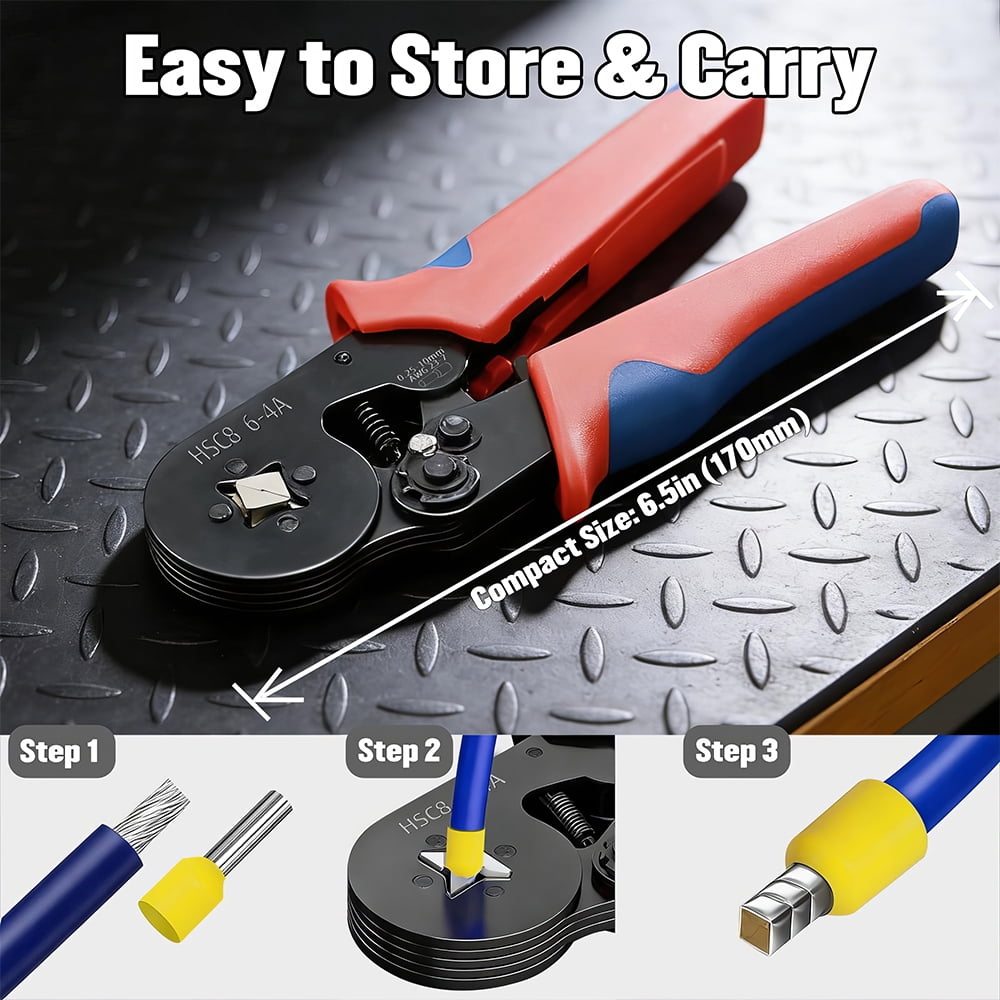 PEPWELL Ferrule Crimping Tool Kit - 1200PCS Wire Ferrules (AWG 23-7) with Self-Adjusting Ratchet Crimper Plier, Wire Ends Terminals Connectors Set for Electrical Wiring, Automotive, Audio, DIY
