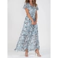 thumbnail image 3 of Women's Floral V Neck Flutter Sleeve Maxi Dress 100% Polyester Lightweight Flowing Silhouette for Everyday Wear, 3 of 4