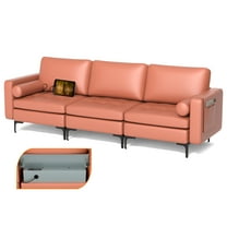 Costway Modular 3-Seat Sofa Couch with  Socket USB Ports & Side Storage Pocket Coral Pink