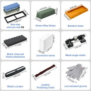 stusgo Knife Sharpening Stone Set - 2 Side Grit 400/1000 3000/8000 Kitchen Knife Sharpener Stone, Professional Kitchen Sharpener Stone Includes Non-Slip Rubber Bases, Flattening Stone