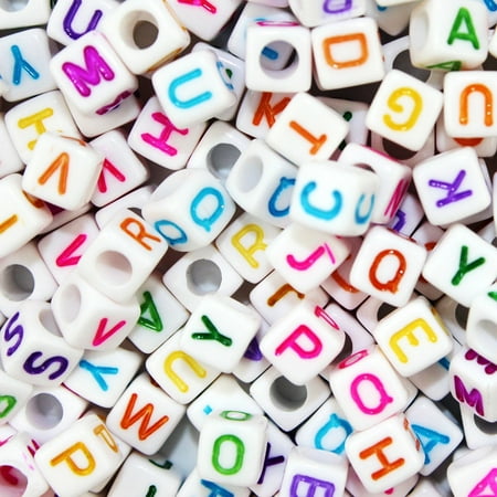 Cube Beads Jet - Acrylic Letter Beads White Alphabet Beads Cube with Colorful Letters for DIY Bracelets Necklaces Handmade Gift, 800pcs Pack
