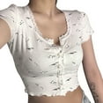 thumbnail image 2 of Women Summer Short-Sleeved T-shirt Lace Collar Fashion Print Slim Fit Tops, 2 of 10