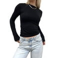 thumbnail image 2 of Women T-shirt Long Sleeve Crew Neck Dual Layer Solid Slim Fit Fall Tops Streetwear, 2 of 10