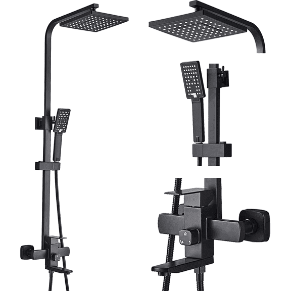 Zovajonia Shower Fixture Matte Black Exposed Shower Faucet Set Round 8"Rain Hand Shower Tub Mixer Tap