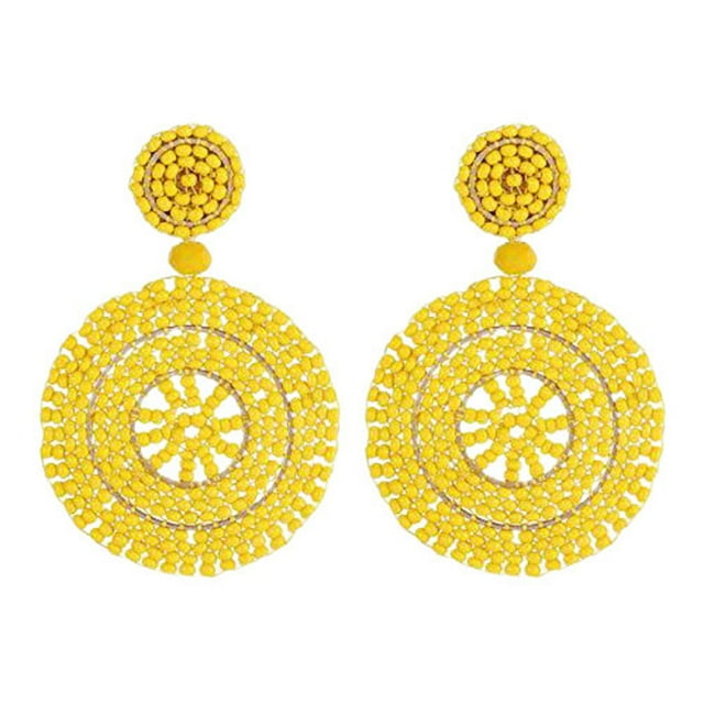 Pendientes colgantes Yuyangstore Joyería bohemios redonda ligera Estilo vintage Amarillo