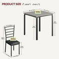 thumbnail image 3 of Dining Table for 2, Small Table and Chairs Set of 2, Dinette Set for 2, Square Dinner Table Set, 3 Piece Kitchen & Dining Room Sets for Small Space (Black, Dining Table with 2 Chairs), 3 of 9
